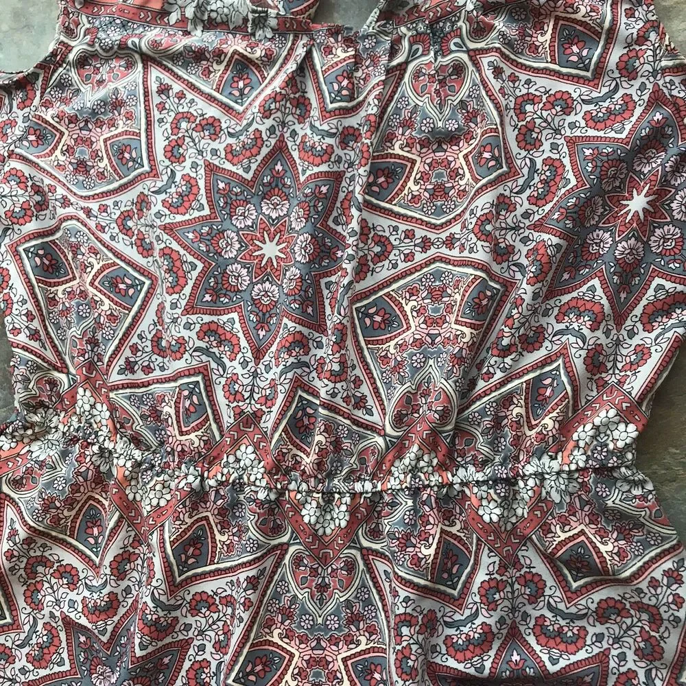Lauren Conrad Sz XL Dress Cold Shoulder Mandala Floral Boho Ruffle Romantic READ - Picture 4 of 8